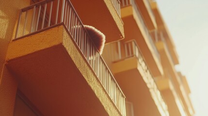 Fototapeta premium Fluffy object on sunny apartment balcony.