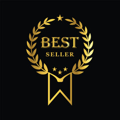 gold color Best seller Decorated Seal Stamp Icon Hand Drawn Label Design Vector Graphic Stock Illustration