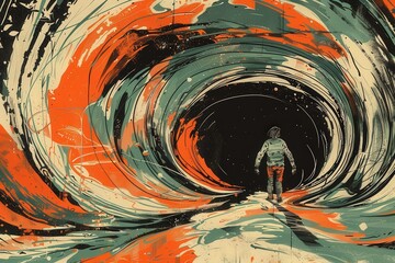 Journey through a colorful vortex mysterious landscape digital art abstract environment surreal viewpoint conceptual exploration