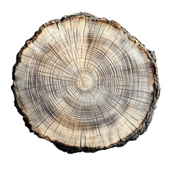 Tree Trunk Cross Section Showing Growth Rings Isolated on White Background