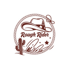 Rustic Western Cowboy Logo Design with Hat and Cactus Elements