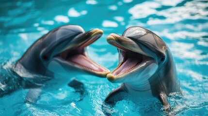 Obraz premium Two Playful Dolphins Interacting in a Pool