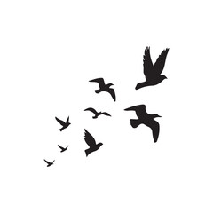 Flying birds silhouettes on white background. Vector illustration. isolated bird flying. tattoo design.