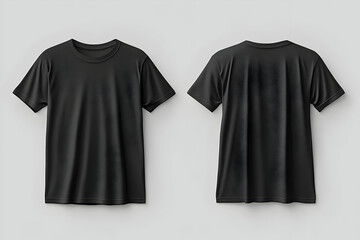 Professional black t-shirt vector illustration with front and back views, isolated on a gray background, ready for design mockups.
