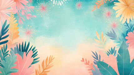 A colorful background with flowers and leaves