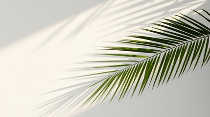 Obraz premium Elegant Green Palm Leaf with Soft Shadows on Light Background