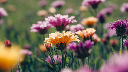 Vibrant Flower Field in Sunlight with Sharp Details