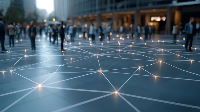 People interacting in a digital networked urban environment.