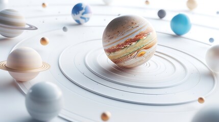 A model of the solar system with planets orbiting around the sun, set against a white backdrop