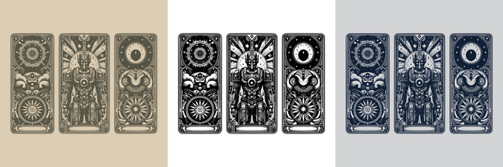modern and artistic robot playing card tattoo design