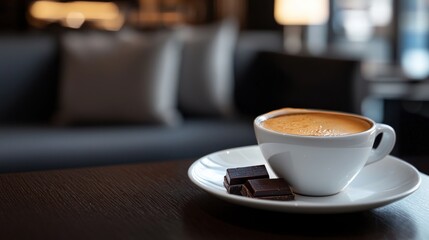Fototapeta premium Espresso cup with chocolate on table.