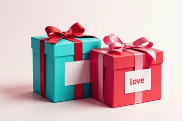 Obraz premium Set of customized gift boxes, ribbons, 