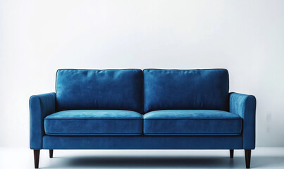 Blue couch sofa furniture , front view, isolated on transparent background png