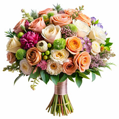 Fototapeta premium A luxurious wedding bouquet features a variety of blooms, including roses, orchids, and peonies, arranged in an elegant composition.