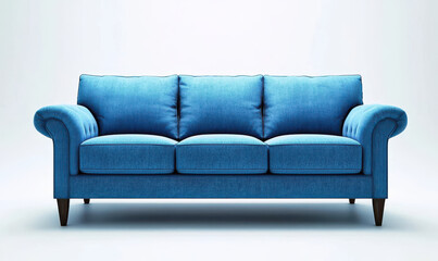 Blue couch sofa furniture , front view, isolated on transparent background png
