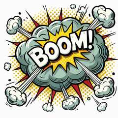 Cartoon comic sign burst cloud. Speech bubble, boom sign expression and   on a white background