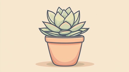 Illustrated succulent in terracotta pot.