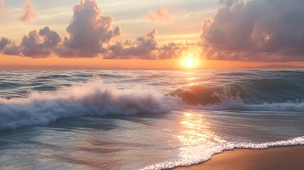 Ocean Sunset Wavescape: A Serene Coastal Panorama