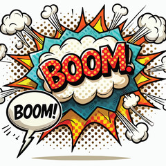 Cartoon comic sign burst cloud. Speech bubble, boom sign expression and   on a white background