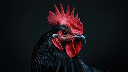 Close-Up Portrait of a Black Rooster