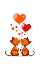 two cartoon cats gazing lovingly at each other heart shaped bubbles floating above