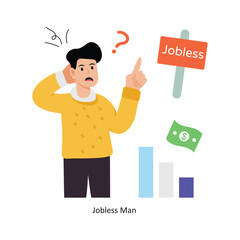  Jobless Man concept vector illustration. Inflation isolated On white Background.          