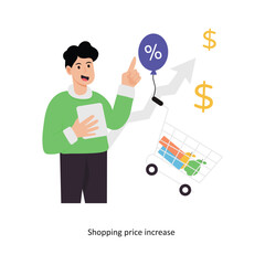  Shopping price increase   concept vector illustration. Inflation isolated On white Background.           