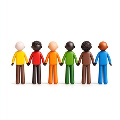 Colorful Diverse Characters Holding Hands in Unity and Friendship