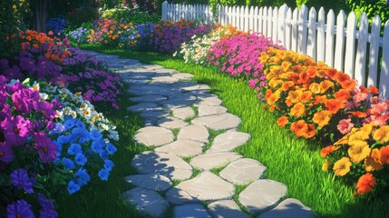 View of backyard garden in digital art style