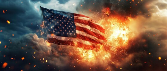 American Flag and Explosion