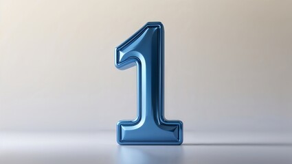 Shiny metallic blue number one symbolizing leadership and success in a modern design.
