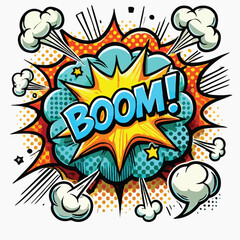 Cartoon comic sign burst cloud. Speech bubble, boom sign expression and   on a white background