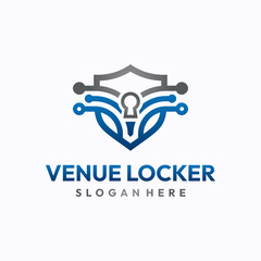 Technology shield logo design template. Safe storage technology concept. Creative vector symbol.