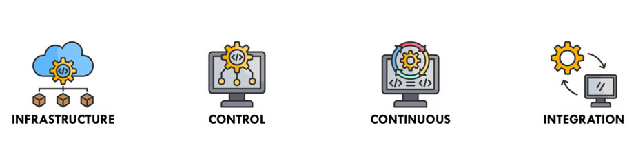 DevOps banner web icon vector illustration concept for software engineering and development with an icon of infrastructure, control, continuous, and integration