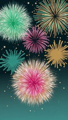 Fototapeta premium Crafting a multicolor fireworks show with bursts of aqua green pink and gold to inspire joy and adventure