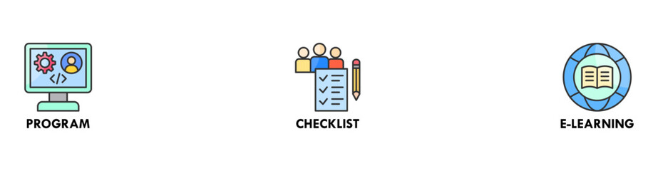 Trainee banner web icon vector illustration concept for internship training and learning program apprenticeship with an icon of program, checklist, and e learning