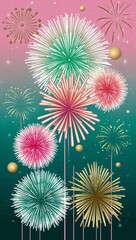 Fototapeta premium Crafting a multicolor fireworks show with bursts of aqua green pink and gold to inspire joy and adventure
