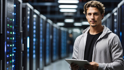 A Young Caucasian Man Engaged with a Tablet Computer, Highlighting Digital Interaction