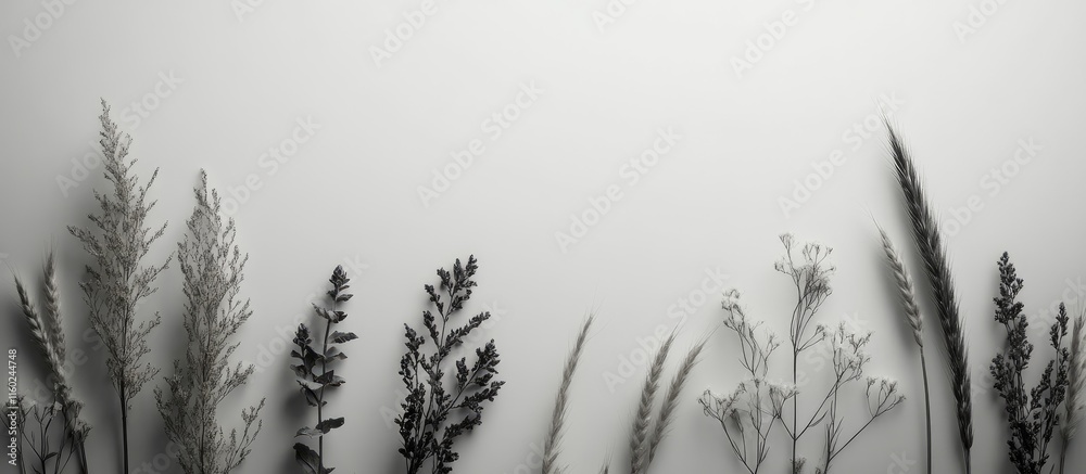 Poster floral design elements on soft background with space for custom text in elegant monochrome palette