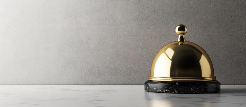 Classic service bell on a marble base with a blank area for text placement ideal for customer service or hospitality themes