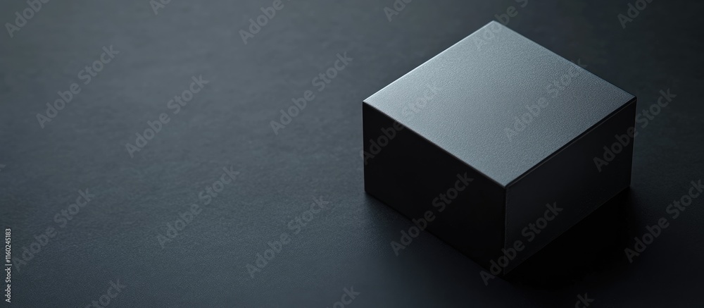 Poster minimalist black cube on dark surface with ample negative space for text or design elements