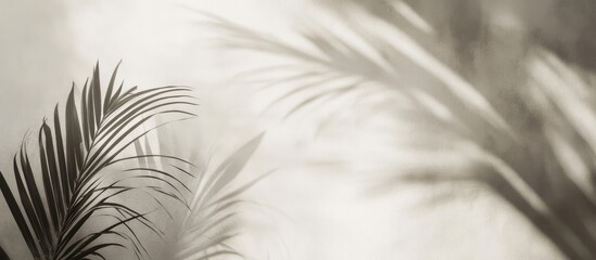 Obraz premium Palm leaf shadows on white wall minimalist aesthetic black and white summer theme with sunlight empty space for text nature photography