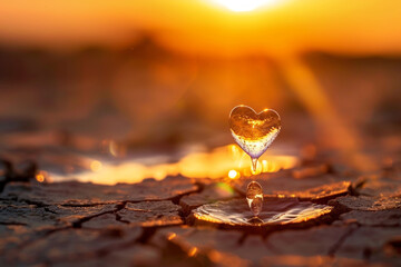 A Heart-Shaped Droplet of Water Falling into a Parched Landscape