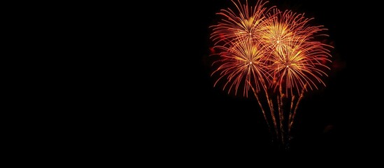 Fototapeta premium Vibrant fireworks illuminated at night featuring reds oranges and yellows with ample space for text and messaging options