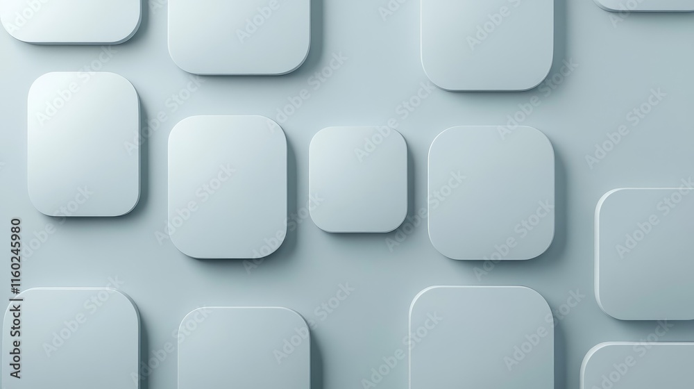 Poster soft light gray background featuring abstract rounded rectangular shapes in various sizes for creati