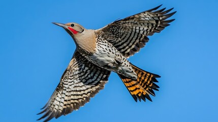Fototapeta premium Northern Flicker in Flight Against a Clear Blue Sky