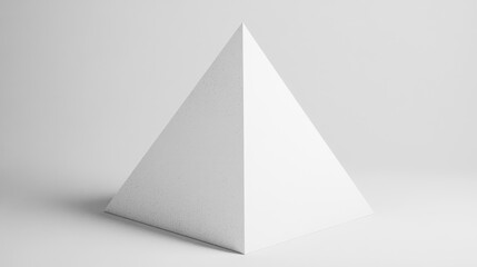 White triangular pyramid isolated on a minimalistic white background for architectural and design concepts in modern aesthetics.