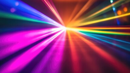 Obraz premium Colorful rainbow light beams emerging from prisms creating a striking display of scattered rays and vibrant hues