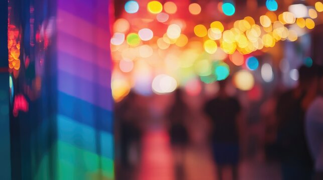 Dreamy rainbow bokeh lights creating a vibrant and optimistic atmosphere ideal for festive and celebratory themes