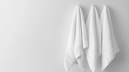 Fototapeta premium Towels neatly displayed in a minimalistic white bathroom setting for elegant home decor inspiration
